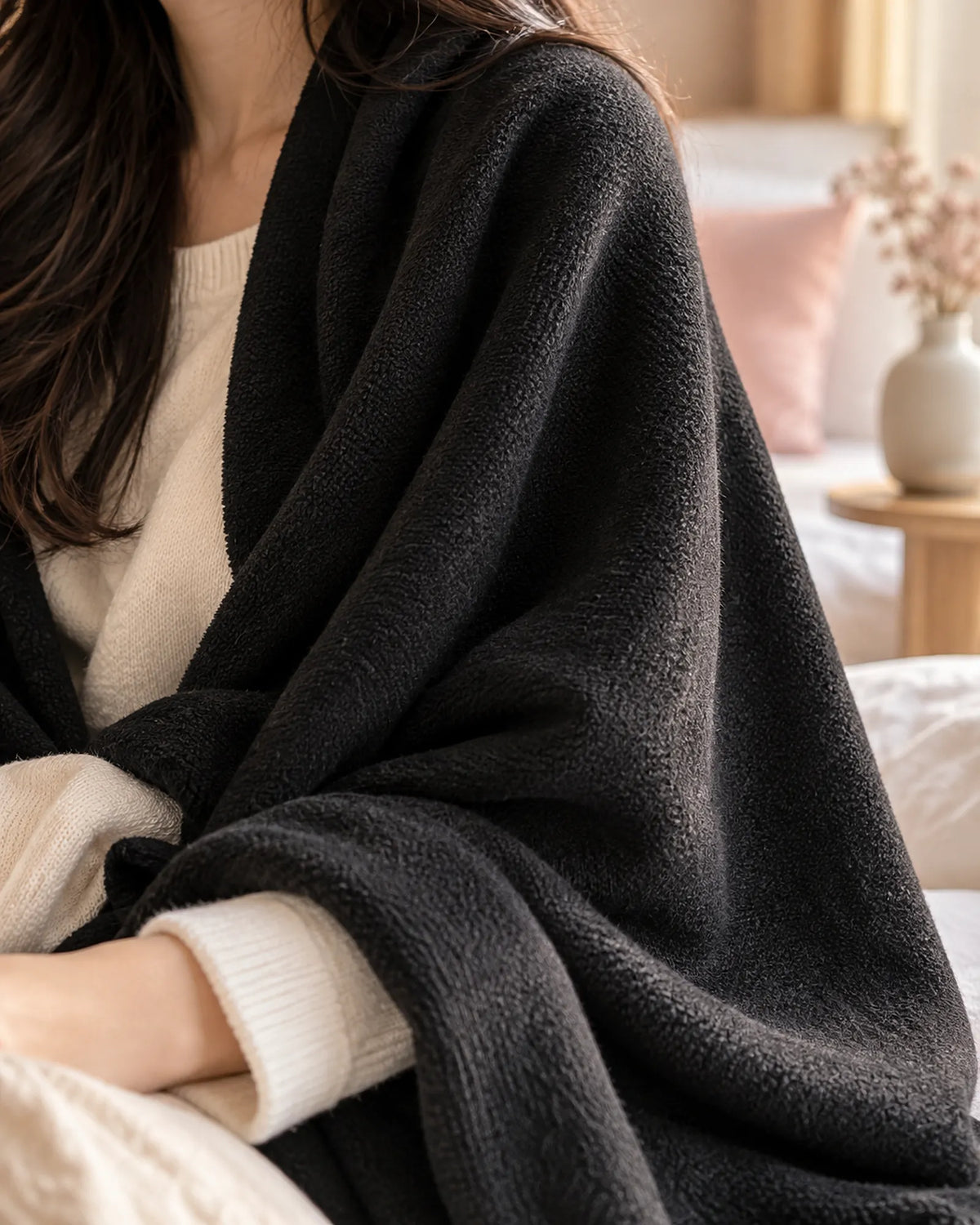 The Cherish Company — Extra-Wide Fleece Drape Wrap in Black