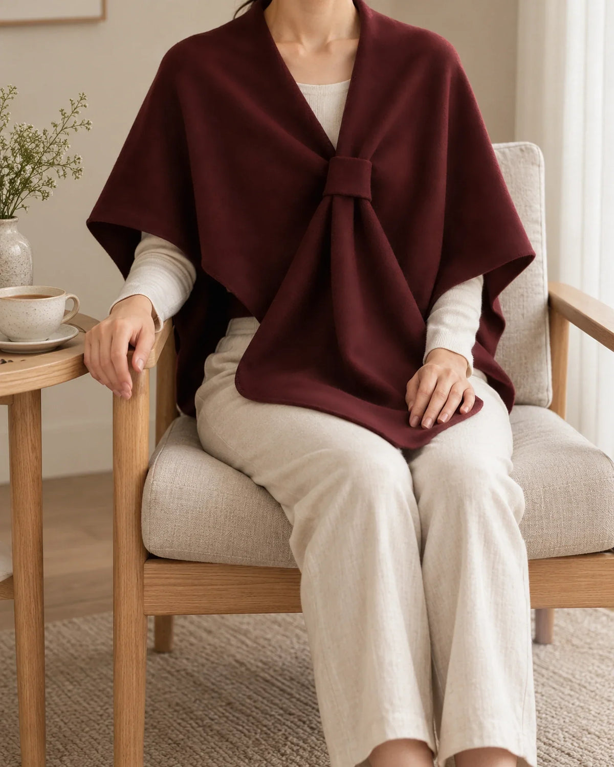 The Cherish Company — Extra-Wide Fleece Drape Wrap in Wine Red