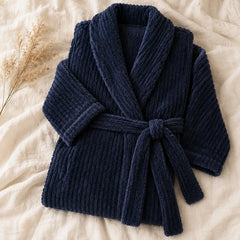 The Cherish Company — Long Ribbed Plush Knit Robe with Tie Belt in Blue