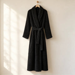 The Cherish Company — Long Ribbed Plush Knit Robe with Tie Belt in Black