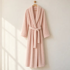 The Cherish Company — Long Ribbed Plush Knit Robe with Tie Belt in Pink