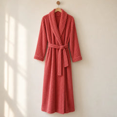 The Cherish Company — Long Ribbed Plush Knit Robe with Tie Belt in Rose gold