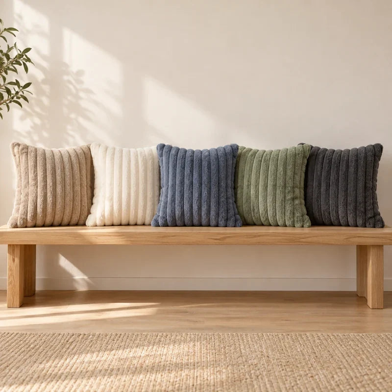 The Cherish Company — Two-Pack Plush Fleece Pillowcases in Dune, White, Blue, Green, Dark Grey