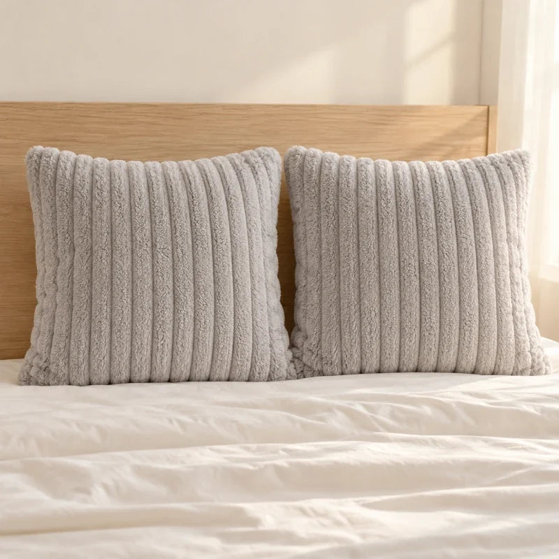 The Cherish Company — Two-Pack Plush Fleece Pillowcases in Light Grey