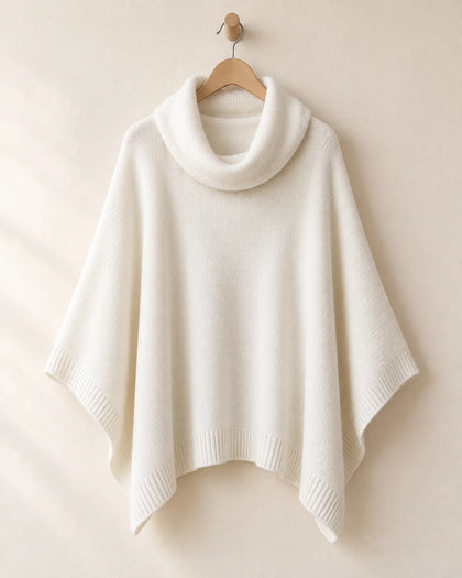 The Cherish Company — Cowl-Neck Knit Fleece Poncho in White