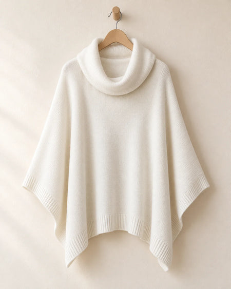 The Cherish Company — Cowl-Neck Knit Fleece Poncho in White