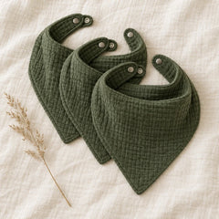 The Cherish Company — Ten-Pack Snap-On Muslin Bibs in Dark Green