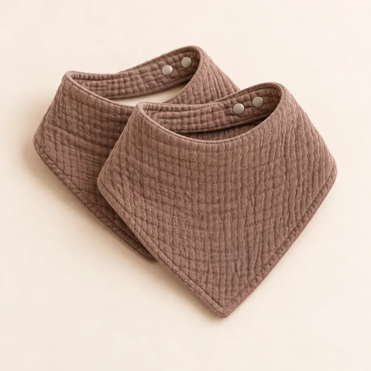The Cherish Company — Ten-Pack Snap-On Muslin Bibs in Brown