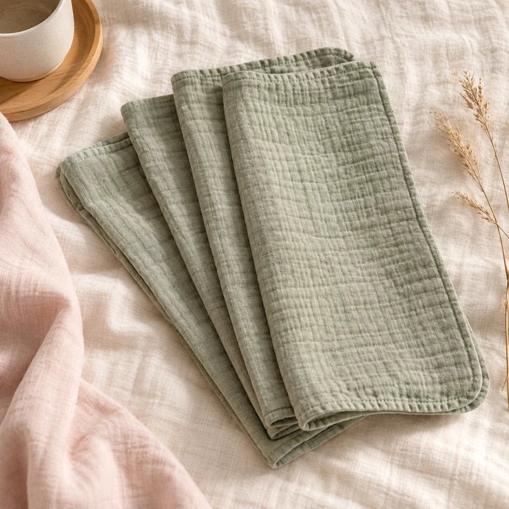 The Cherish Company — Baby Burp Cloths in Absorbent Muslin in Green