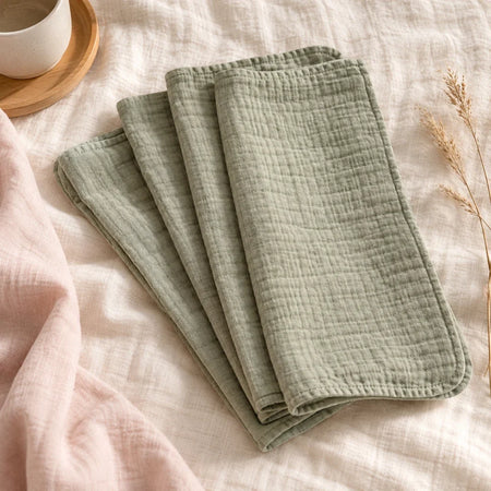 The Cherish Company — Baby Burp Cloths in Absorbent Muslin in Green