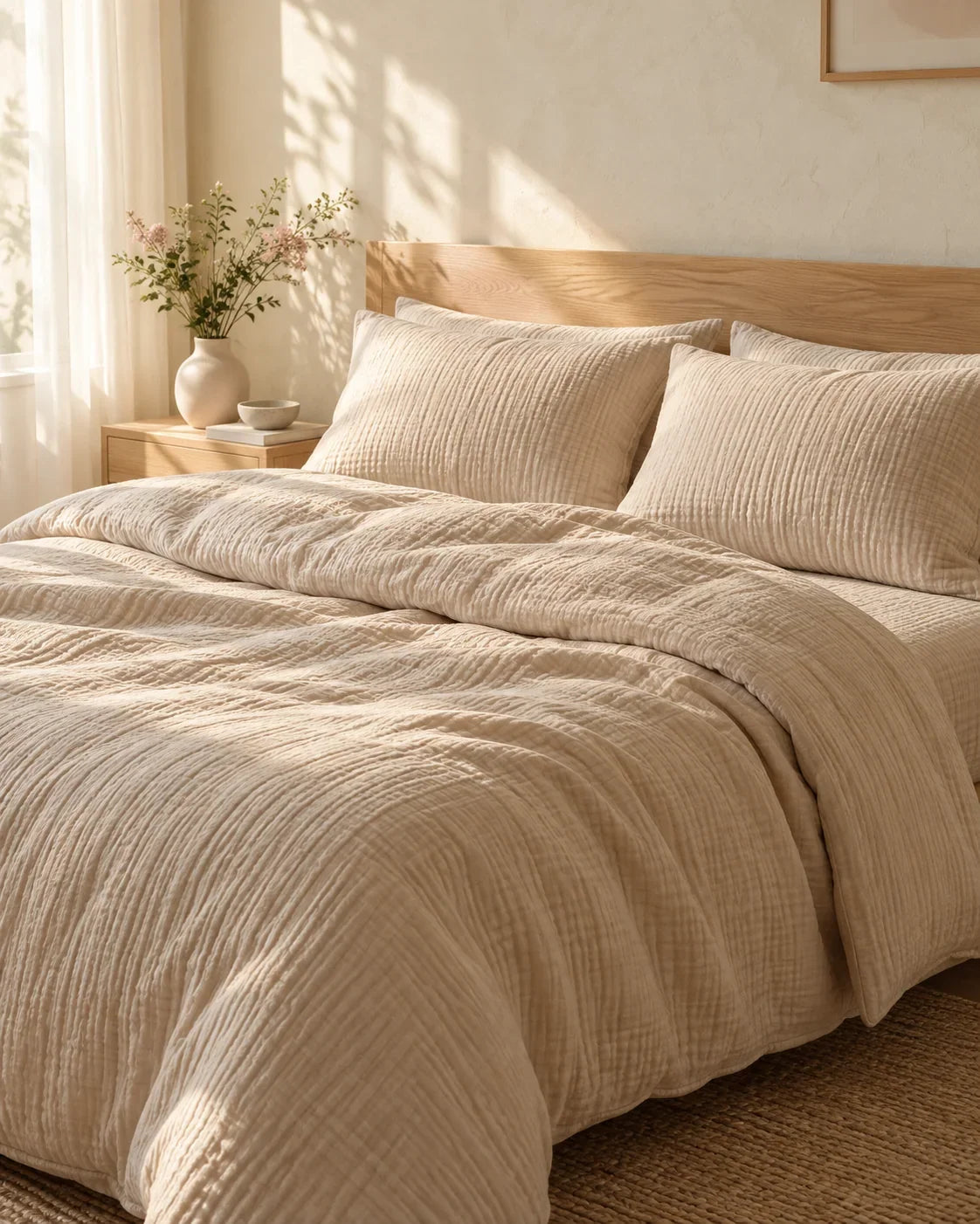The Cherish Company — Two-Layer Muslin Duvet Cover and Fitted Sheet Set in Dune