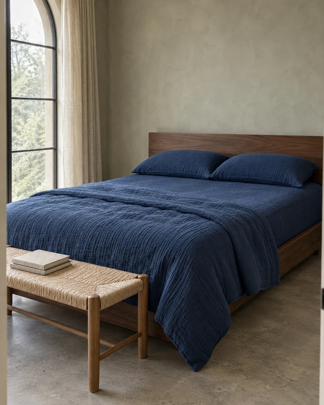 The Cherish Company — Two-Layer Muslin Duvet Cover and Fitted Sheet Set in Blue
