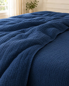 The Cherish Company — Two-Layer Muslin Duvet Cover and Fitted Sheet Set in Blue