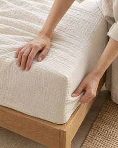The Cherish Company — Two-Layer Muslin Duvet Cover and Fitted Sheet Set in White