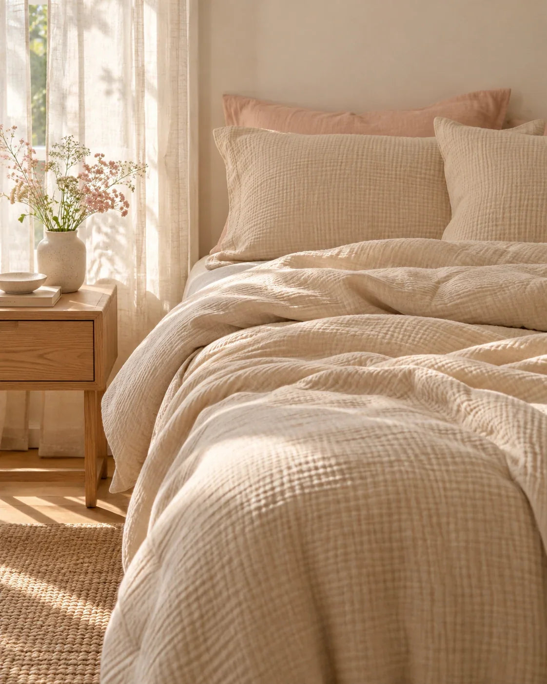 The Cherish Company — Two-Layer Muslin Duvet Cover and Fitted Sheet Set in Dune