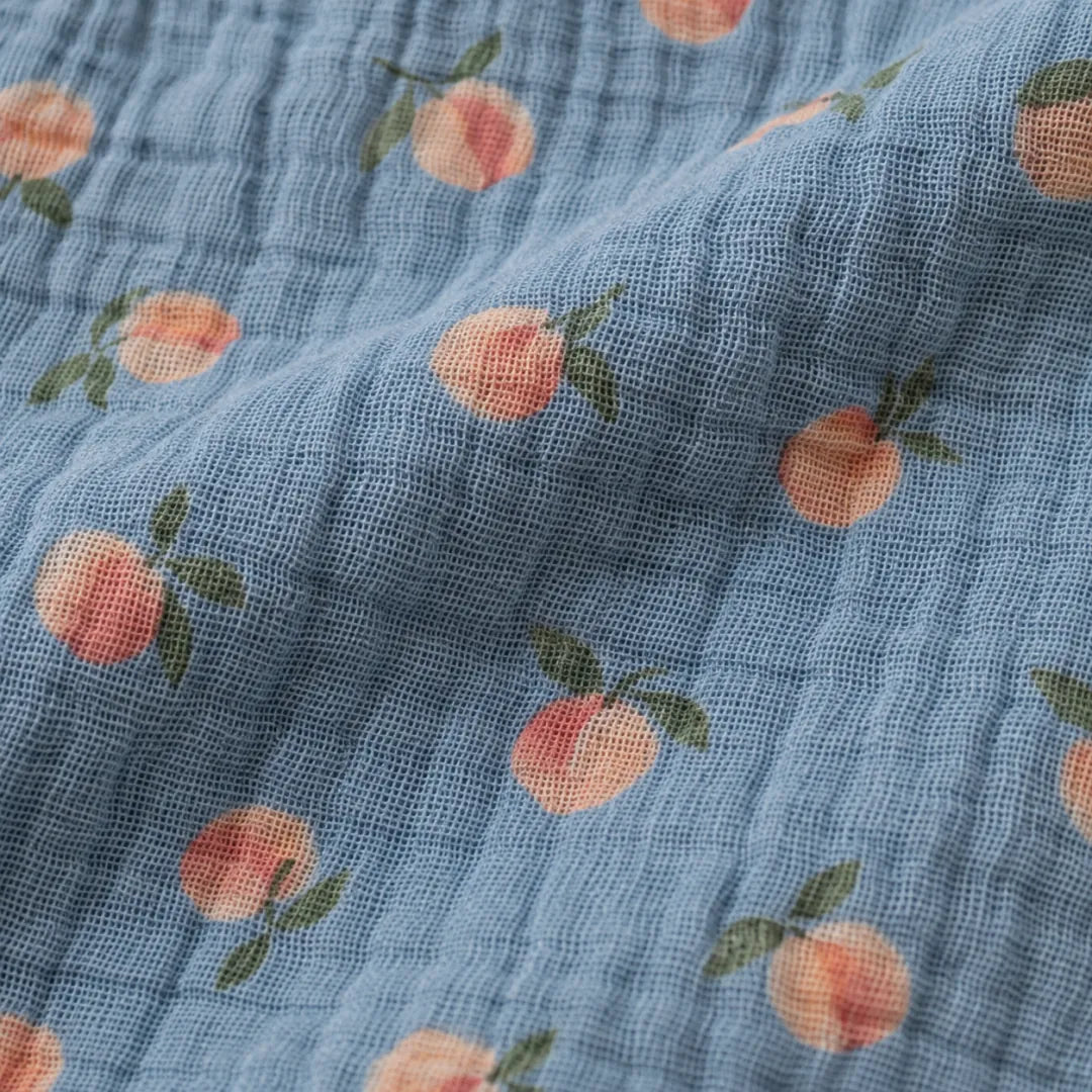 The Cherish Company — Peach Print Short-Sleeve Muslin Pajamas in Blue