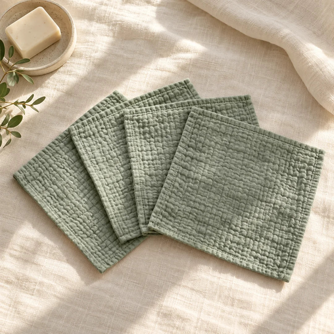 The Cherish Company — Six-Pack Muslin Face Cloths in Green