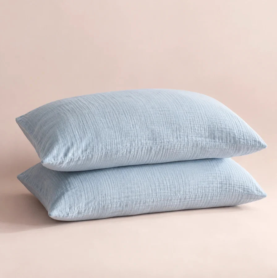 The Cherish Company — Pair of Standard Muslin Pillowcases in Limited Edition: Baby Blue