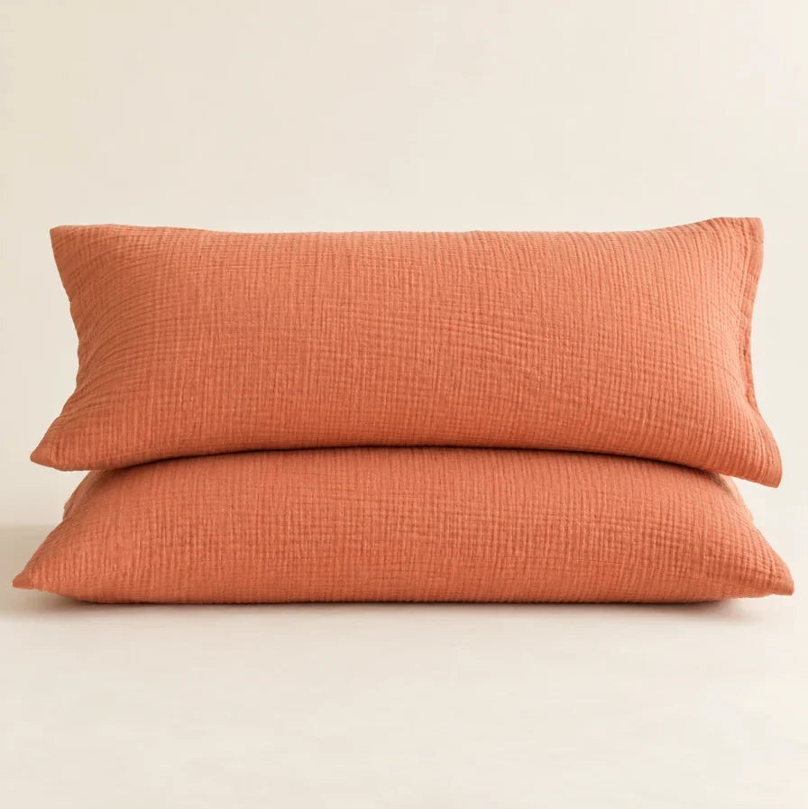 The Cherish Company — Pair of Standard Muslin Pillowcases in Limited Edition: Peach