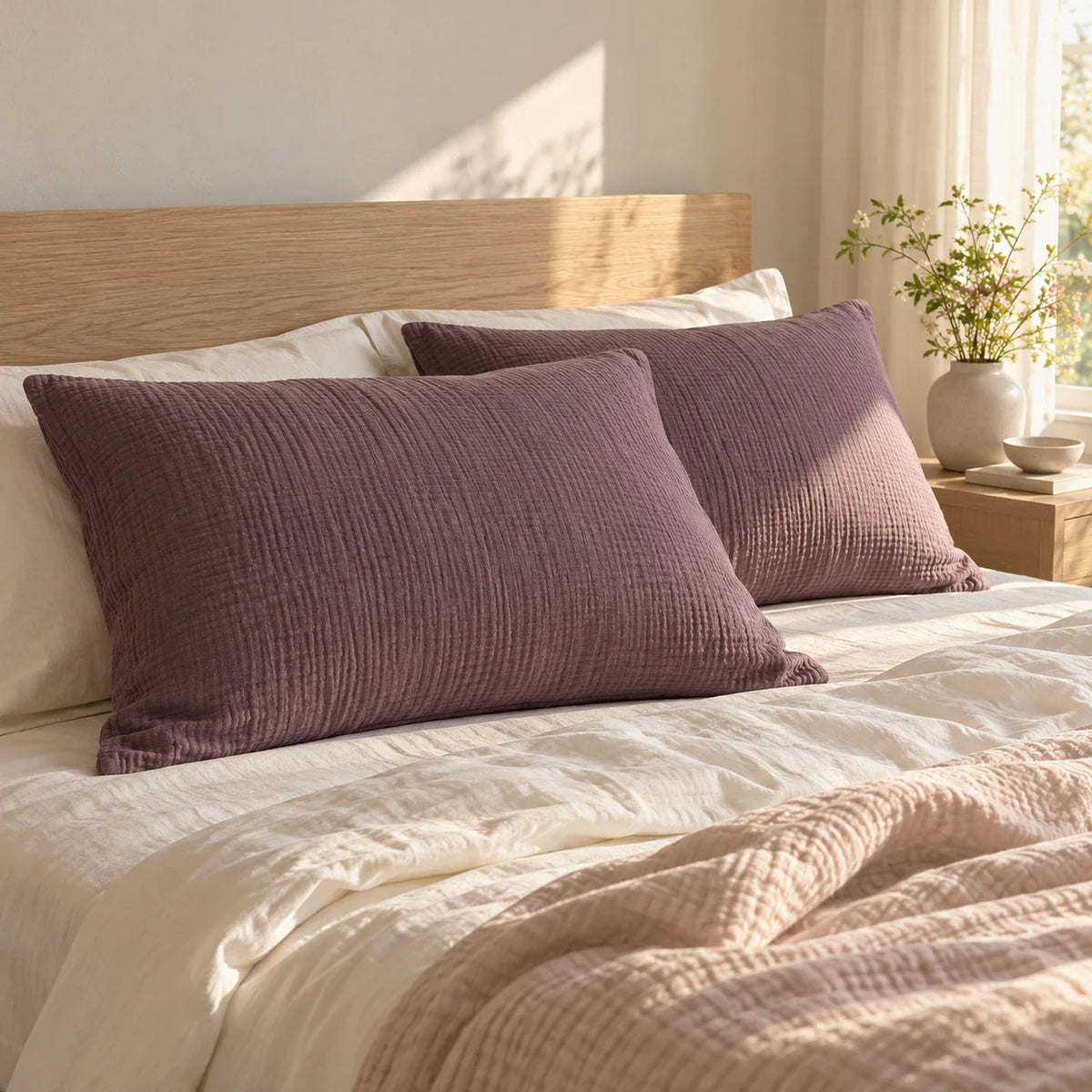 The Cherish Company — Pair of Standard Muslin Pillowcases in Purple