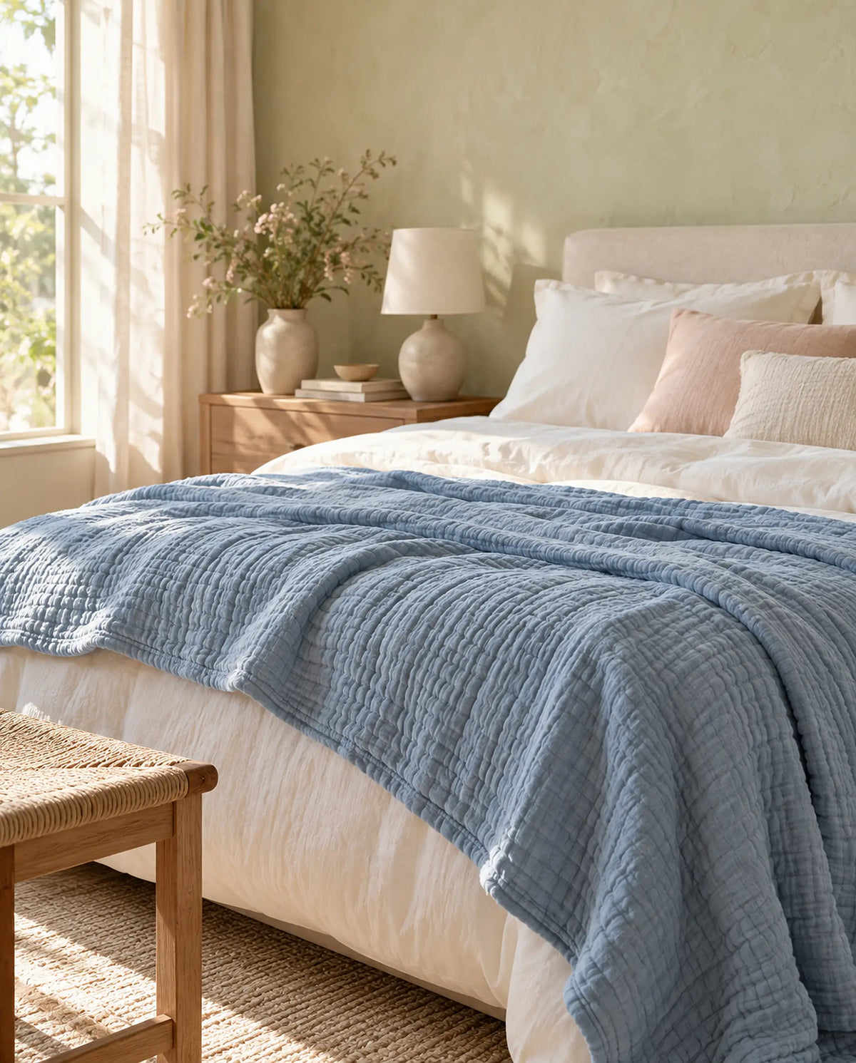 The Cherish Company — AltiCoddle™ Premium Extra-Thick Muslin Blanket in Blue