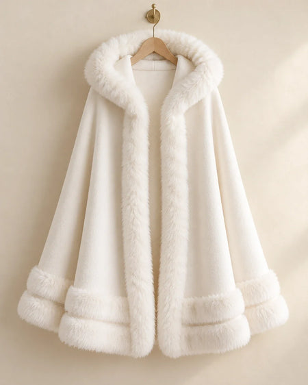 The Cherish Company — Hooded Fleece Wrap with Faux-Fur Trim in White