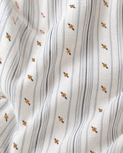 The Cherish Company — Lace-Edged Bow-Waist Muslin Pajamas in Sunpetal Stripes