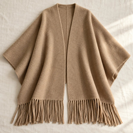 The Cherish Company — Tassel-Trimmed Drape Wrap in Khaki