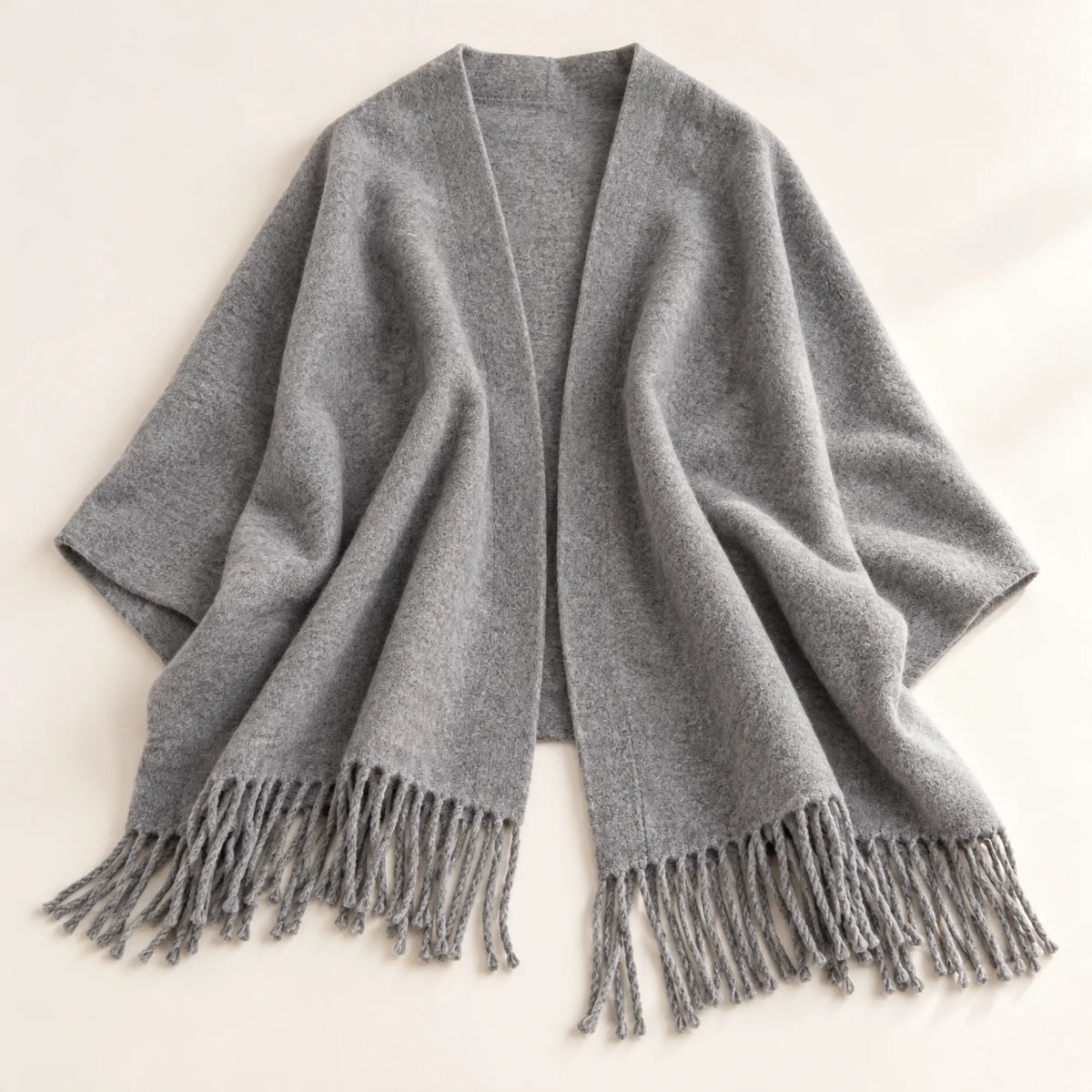 The Cherish Company — Tassel-Trimmed Drape Wrap in Gray
