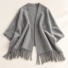 The Cherish Company — Tassel-Trimmed Drape Wrap in Gray