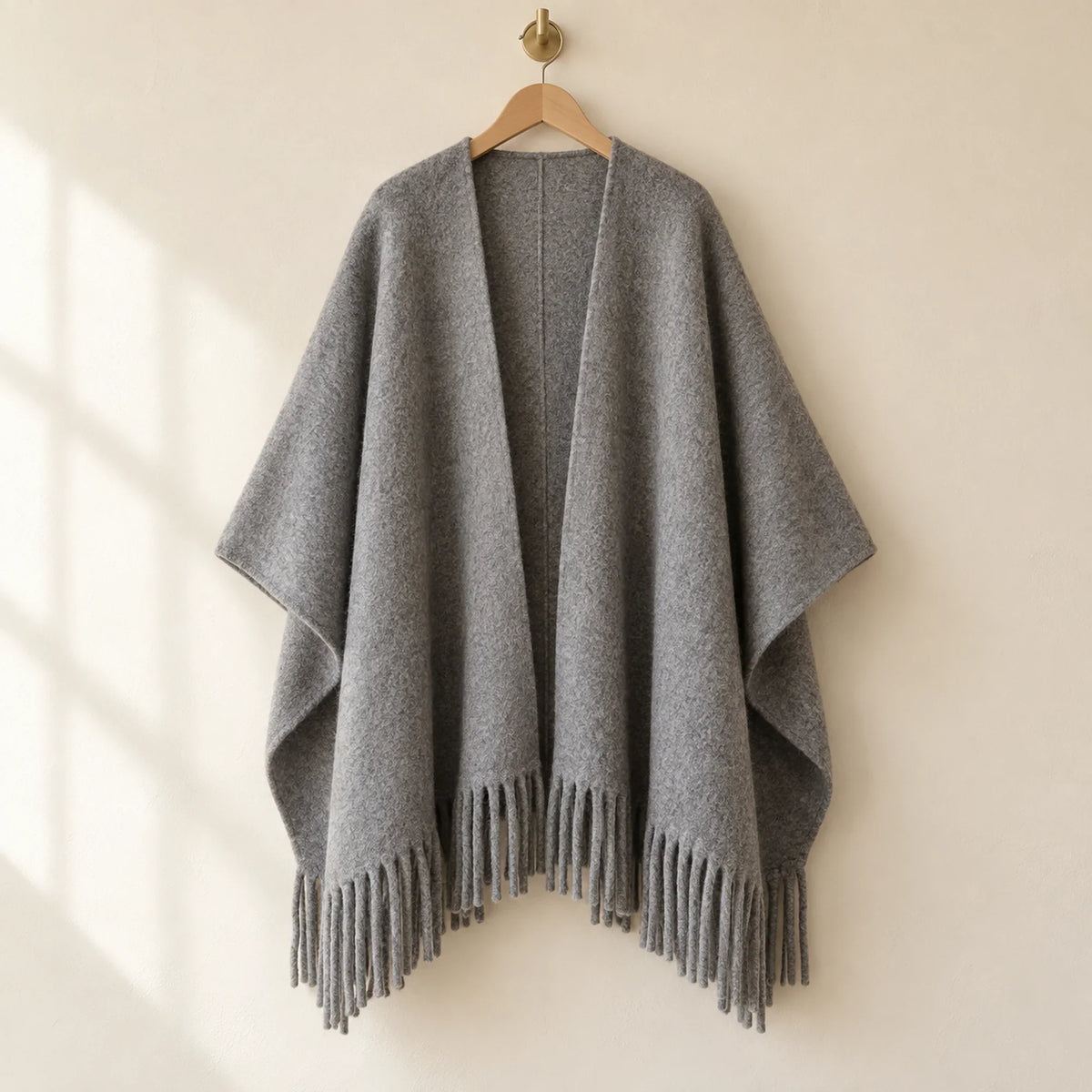 The Cherish Company — Tassel-Trimmed Drape Wrap in Gray