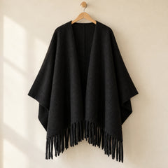 The Cherish Company — Tassel-Trimmed Drape Wrap in Black