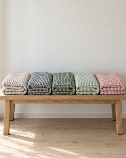 The Cherish Company — LumiBliss™ Cotton Waffle Weave Blanket in Beige, Grey, Green, Light Green, Pink