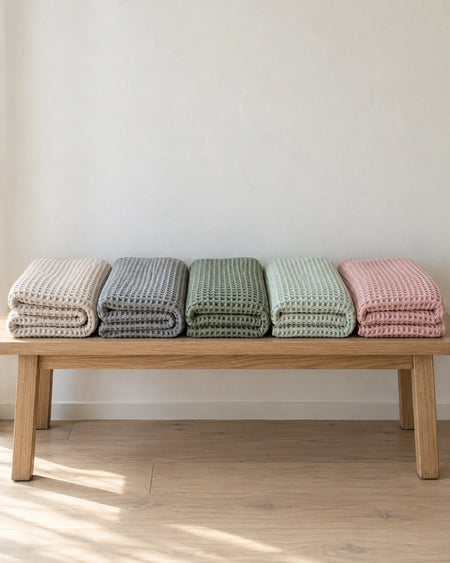The Cherish Company — LumiBliss™ Cotton Waffle Weave Blanket in Beige, Grey, Green, Light Green, Pink