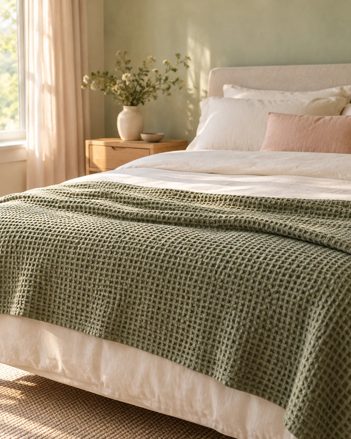The Cherish Company — LumiBliss™ Cotton Waffle Weave Blanket in Green