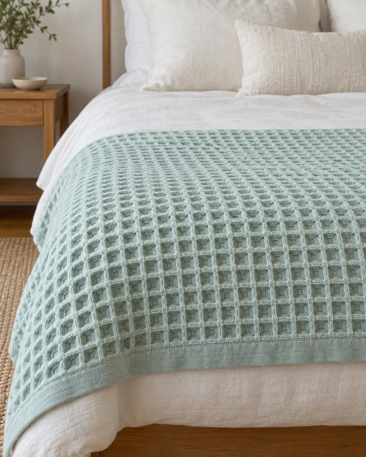 The Cherish Company — LumiBliss™ Cotton Waffle Weave Blanket in Light Green