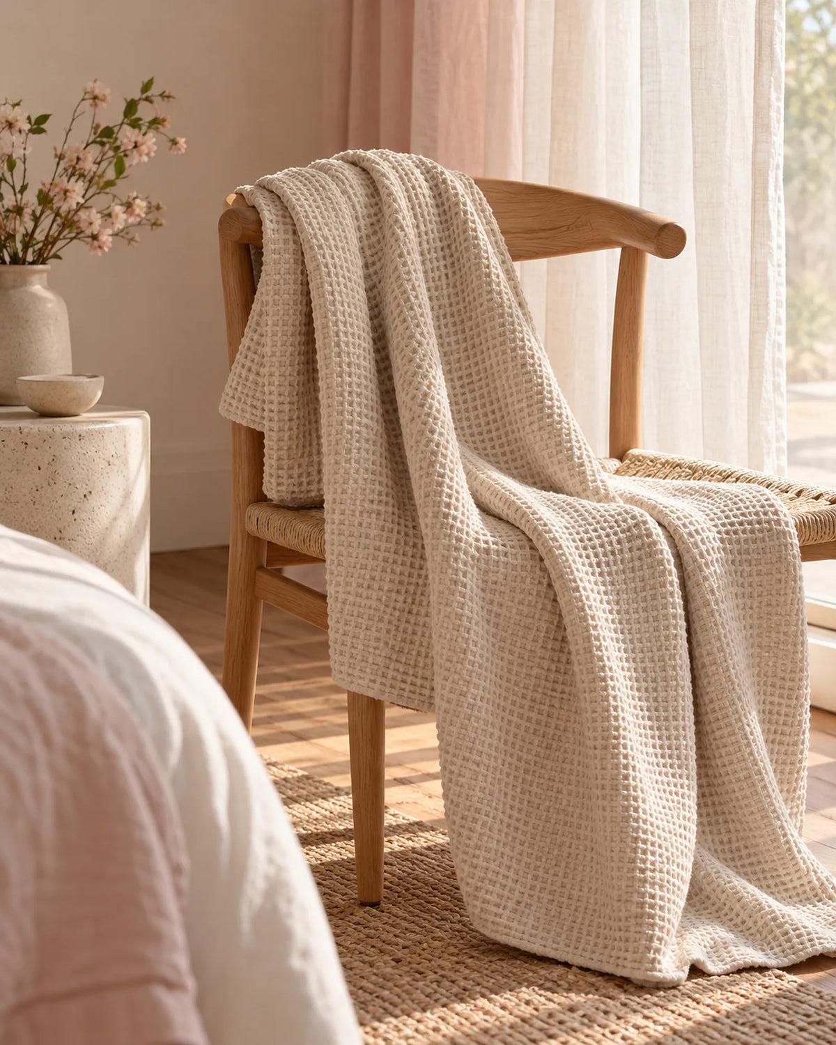 The Cherish Company — LumiBliss™ Cotton Waffle Weave Blanket in Beige