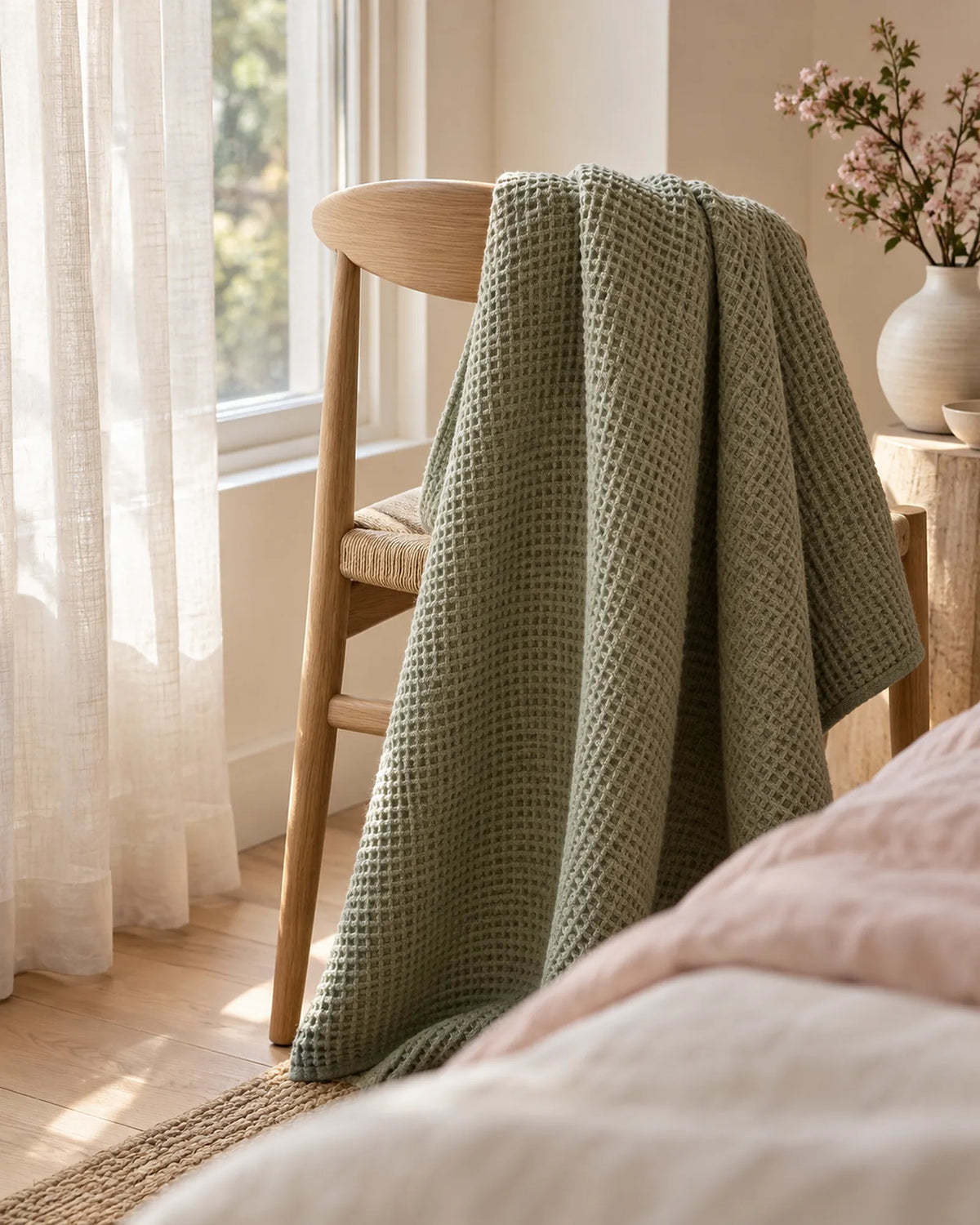 The Cherish Company — LumiBliss™ Cotton Waffle Weave Blanket in Green