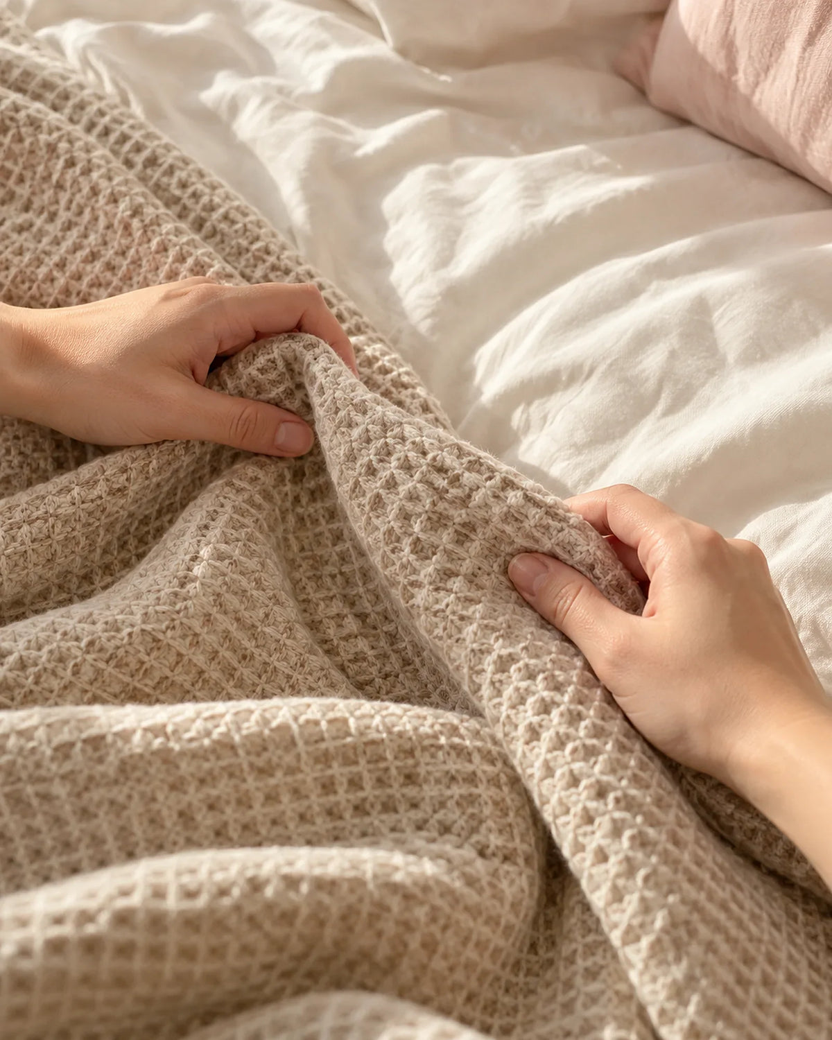 The Cherish Company — LumiBliss™ Cotton Waffle Weave Blanket in Beige