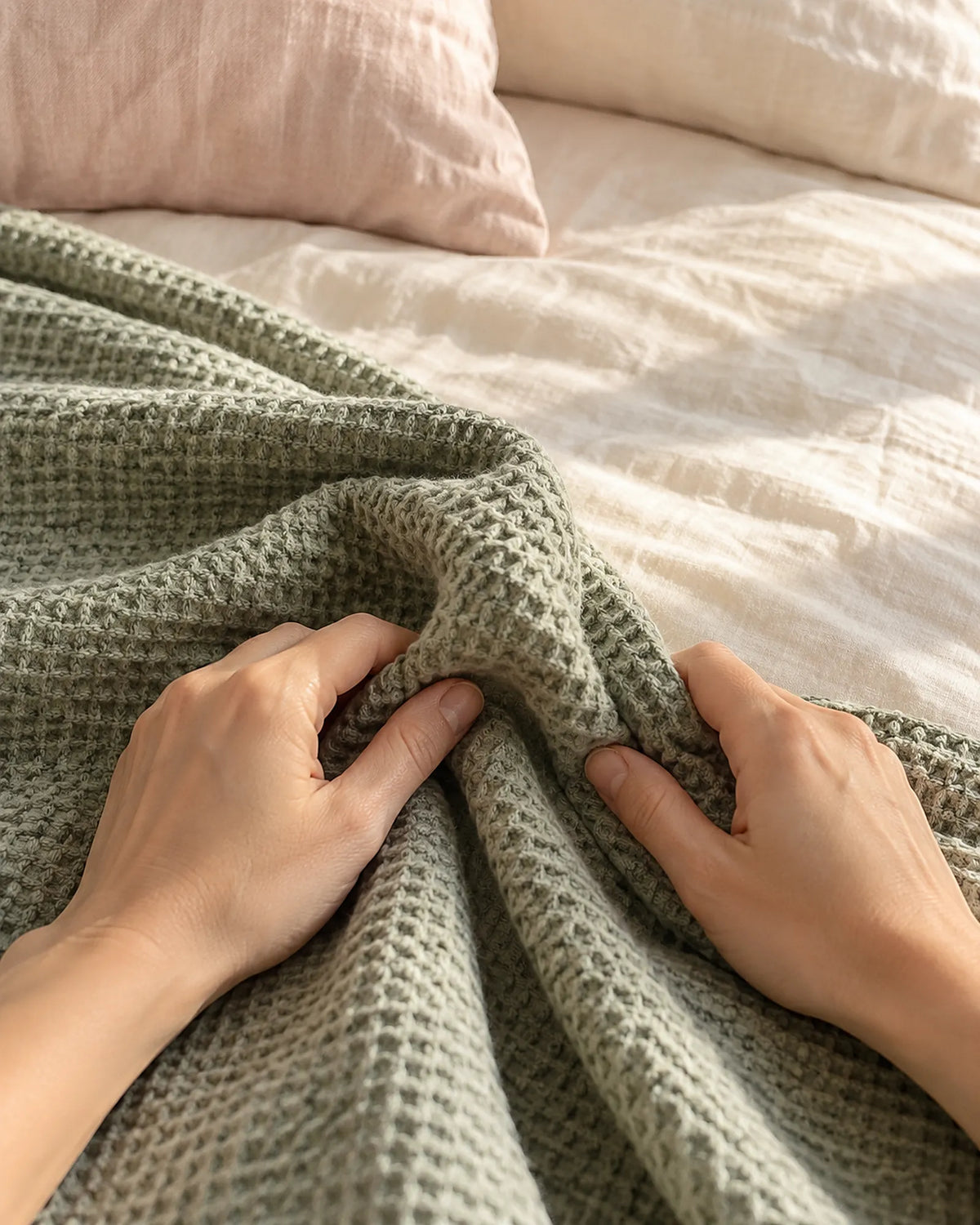 The Cherish Company — LumiBliss™ Cotton Waffle Weave Blanket in Green