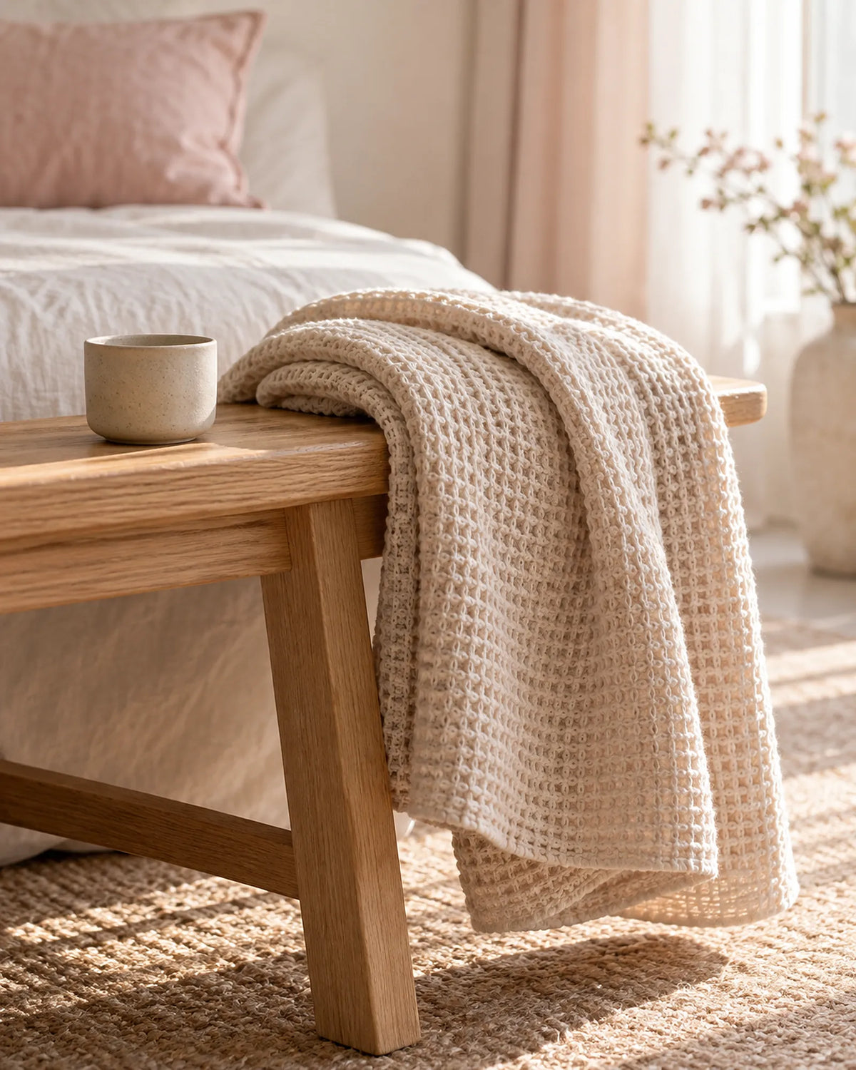 The Cherish Company — LumiBliss™ Cotton Waffle Weave Blanket in Beige
